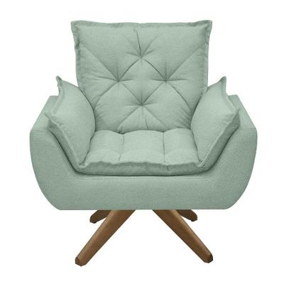 Poltrona Opala Conforto Base Giratória Madeira Tecido Boucle Verde