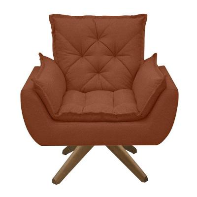Poltrona Opala Conforto Base Giratória Madeira Tecido Boucle Terracota