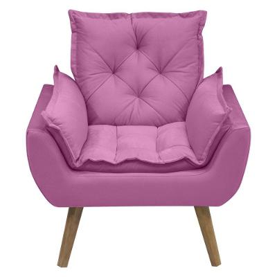Poltrona Opala Conforto Decorativa Em Veludo Com Pés Palito Rosa