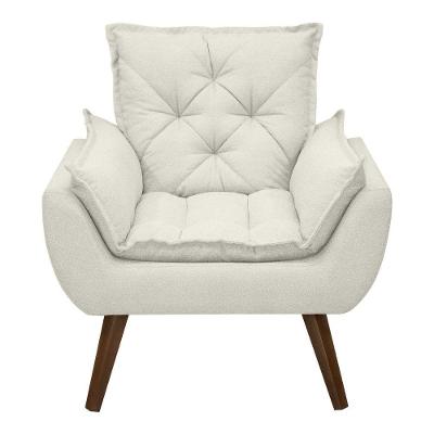 Poltrona Opala Decorativa Conforto Tecido Boucle Pé Trapézio Off White