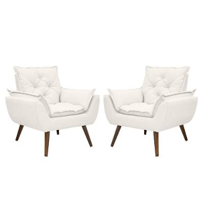 Kit De 2 Poltronas Opala Conforto Tecido Boucle Pés Trapézio Branco