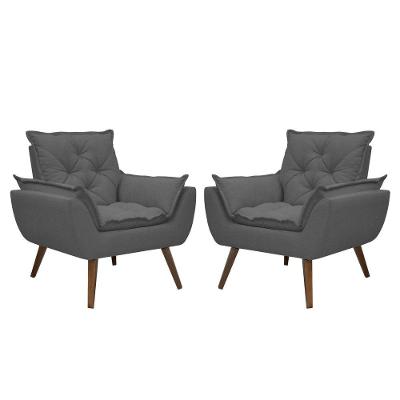 Kit De 2 Poltronas Opala Conforto Tecido Boucle Pés Trapézio Chumbo