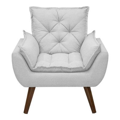 Poltrona Opala Decorativa Conforto Tecido Boucle Pé Trapézio Cinza