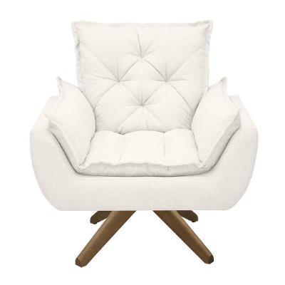 Poltrona Opala Conforto Base Giratória Madeira Tecido Boucle Branco