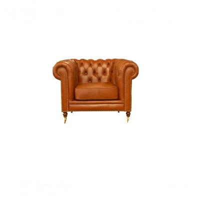Poltrona Chester Duo De Couro Conhaque Com Brilho - Mempra Design
