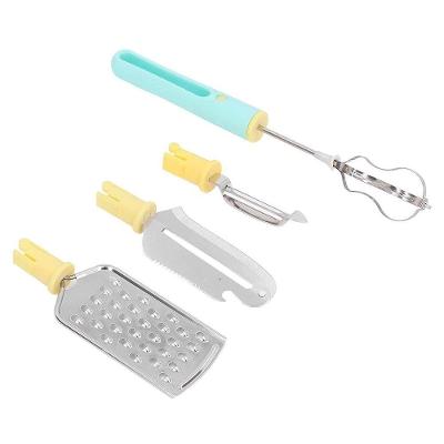 Conjunto Utensilios De Cozinha 4 Em 1 Ralador Faca Batedeira Descascador Aço Inox