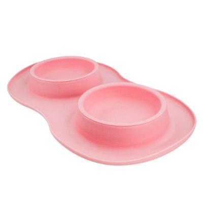 Comedor Pote Para Ração Agua Tigela Duplo Cachorro Gato Silicone Rosa