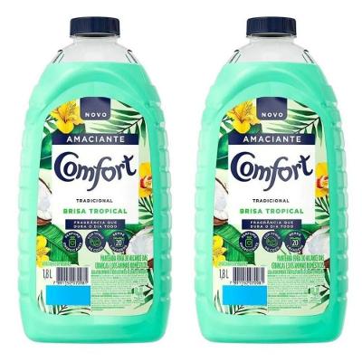 Kit Com 2 Amaciante Comfort De Roupa Brisa Tropical Com Toque De Coco Frasco 1 8l