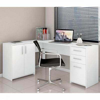 Escrivaninha Office De Canto 3 Gavetas 2 Portas Branco