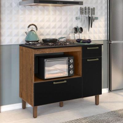 Balcão P/Cooktop Forno 5 Bocas 2 Portas 1 Gaveta Natura/preto