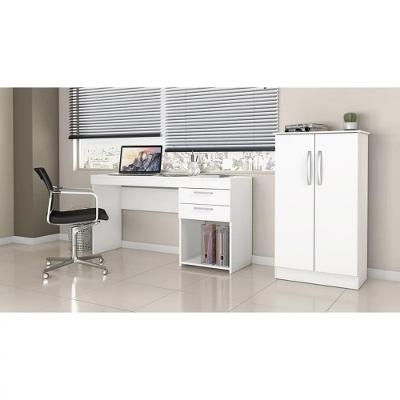 Conjunto Para Escritório Com Mesa Office E Armário Branco