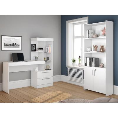 Conjunto Para Escritório 2 Peças Com Mesa E Armário Branco