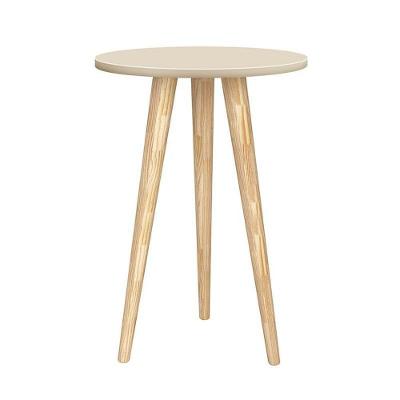 Mesa De Canto Theo Areia Fosco Com Pés Madeira Natural - Reller Móveis