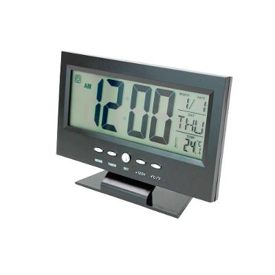Relogio De Mesa Digital Lcd Led Acionamento Sonoro Despertador Termometro Preto