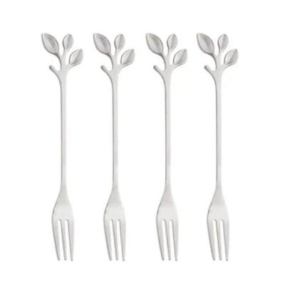 4 Garfos Para Aperitivo Lyor Leaves Prata De Aco Inox