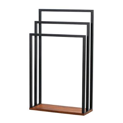 Toalheiro De Chão Para Banheiro Glam Base De Madeira D09 Preto - Mpozenato
