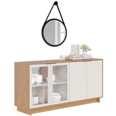 Balcão Aparador Buffet Vicky Com Espelho Adnet 67cm C05 Freijó/off White/preto - Mpozenato