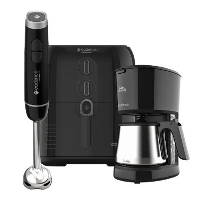 Kit Trio Black Cadence Cafeteira Fritadeira 4L Mixer Inox 110V