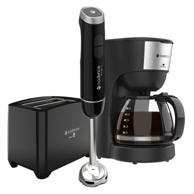 Kit Trio Black Cadence Cafeteira Mixer Inox Torradeira 110V