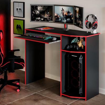 Mesa Escrivaninha Para Computador Gamer Home Office - Preto E Vermelho