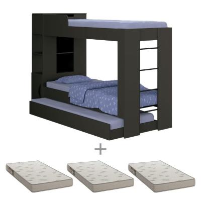 Beliche Cama Aux C/ 3 Colchões Ditália Treliche Cm-15 Preto