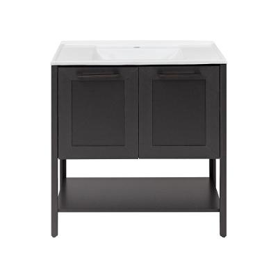 Gabinete Armário Banheiro Ditália 2 Portas Com Pia Bn-02 Cor:preto Preto