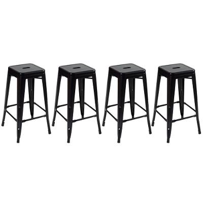 Kit 4 Banquetas Altas 76 Cm Preto Semibrilho Preto Semibrilho