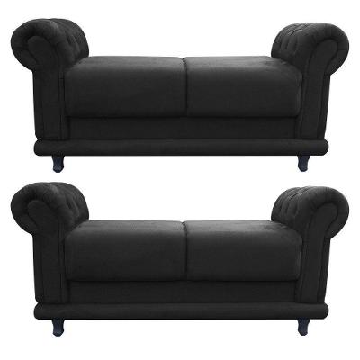 Kit com 2 Recamier Barcelona Namoradeira Suede Preto D'Rossi