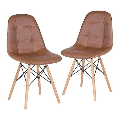 Kit - 2 X Cadeiras Estofadas Eames Eiffel Botonê - Base De Madeira Clara - Marrom