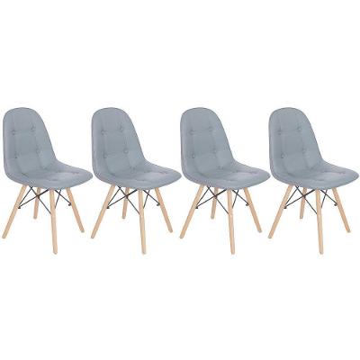 Kit 4 Cadeiras Estofadas Charles Eames Eiffel Botonê Com Pés De Madeira Clara Cinza Médio