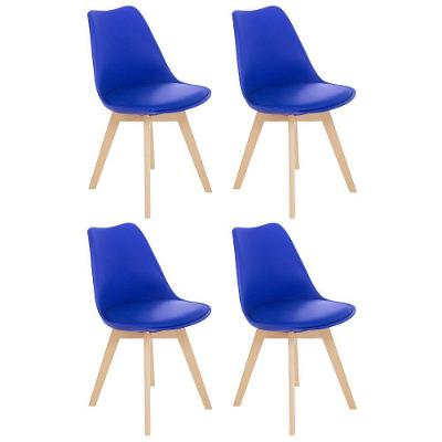Kit 4 Cadeiras Jantar Cozinha Leda Eames Com Assento Estofado Azul Bic