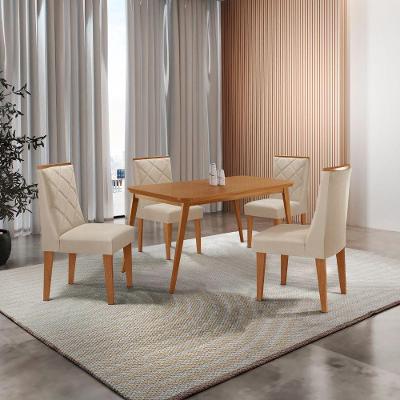Mesa De Jantar Copper 120cm Tampo Mdf 4 Cadeiras Moderna Veludo Creme/naturalle/naturalle