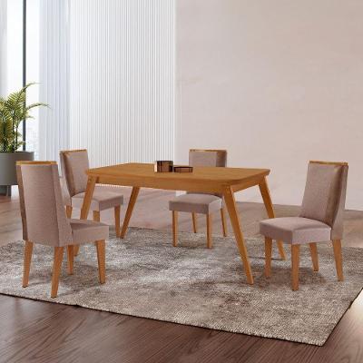Mesa De Jantar Copper 120cm Tampo Mdf Com 4 Cadeiras Moderna Linho Capuccino / Tork / Naturale