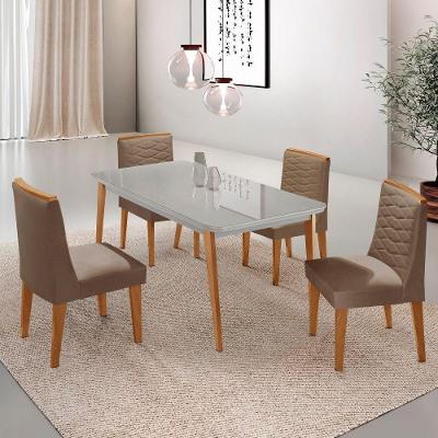 Mesa De Jantar Copper 120cm Tampo Mdf 4 Cadeiras Moderna Veludo Capuccino/off/nat/serig Off
