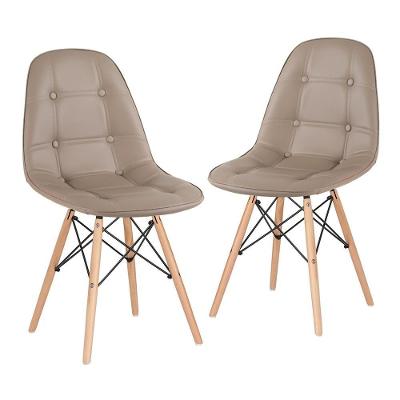 Kit - 2 X Cadeiras Estofadas Eames Eiffel Botonê - Base De Madeira Clara - Nude