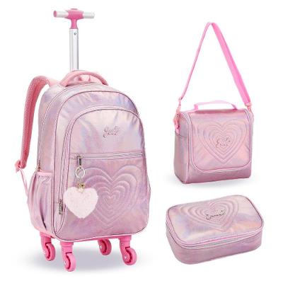 Kit Mochila De Rodinhas + Lancheira + Estojo Love Just Denlex Rosa