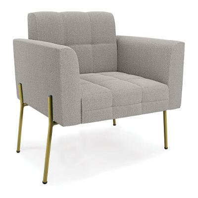 Poltrona Sala De Estar Pé De Ferro Dourado Elisa Bouclê D03 - D?rossi Cor Cinza