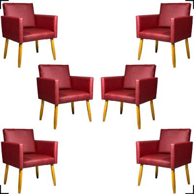 Kit 6 Poltronas Decorativa Para Sala Recepção Consultório Nina Corino Cores Pé Palito 30 Cm Castanho