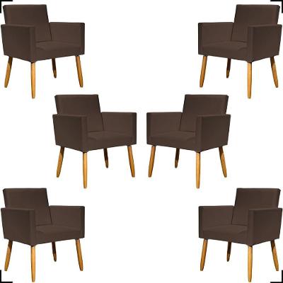 Kit 6 Poltronas Decorativa Para Sala Recepção Consultório Nina Corino Cores Pé Palito 30 Cm Castanho