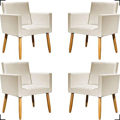 Kit 4 Poltronas Decorativa Para Sala Recepção Consultório Nina Corino Cores Pé Palito 30 Cm Castanho