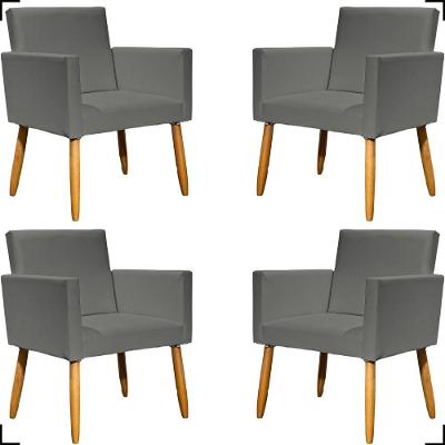Kit 4 Poltronas Decorativa Para Sala Recepção Consultório Nina Corino Cores Pé Palito 30 Cm Castanho