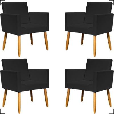 Kit 4 Poltronas Decorativa Para Sala Recepção Consultório Nina Corino Cores Pé Palito 30 Cm Castanho