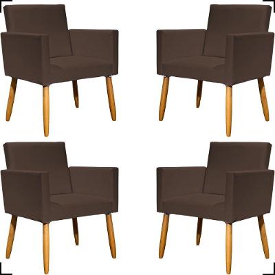 Kit 4 Poltronas Decorativa Para Sala Recepção Consultório Nina Corino Cores Pé Palito 30 Cm Castanho
