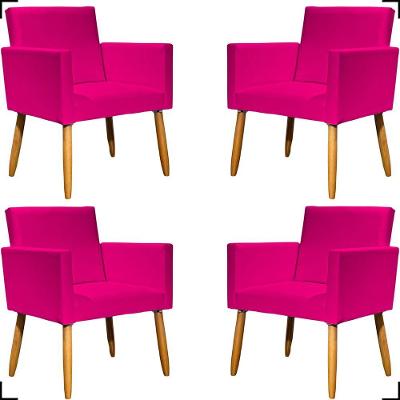 Kit 4 Poltronas Decorativa Para Sala Recepção Consultório Nina Corino Cores Pé Palito 30 Cm Castanho