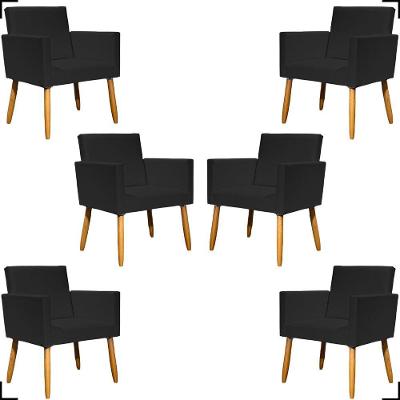 Kit 6 Poltronas Decorativa Para Sala Recepção Consultório Nina Corino Cores Pé Palito 30 Cm Castanho