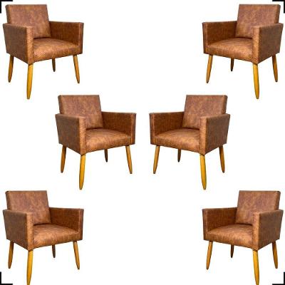 Kit 6 Poltronas Decorativa Para Sala Recepção Consultório Nina Corino Cores Pé Palito 30 Cm Castanho