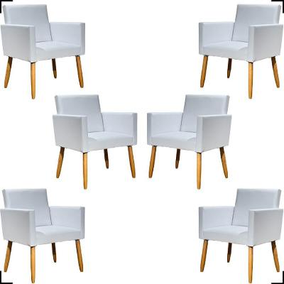 Kit 6 Poltronas Decorativa Para Sala Recepção Consultório Nina Corino Cores Pé Palito 30 Cm Castanho