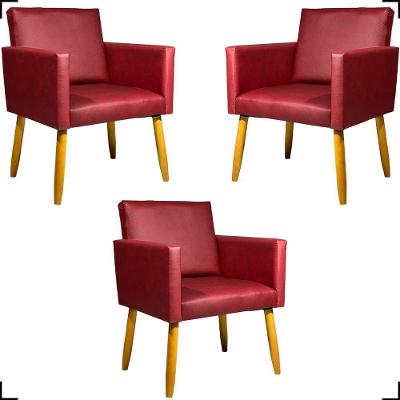 Kit 3 Poltronas Decorativa Para Sala Recepção Consultório Nina Corino Cores Pé Palito 30 Cm Castanho