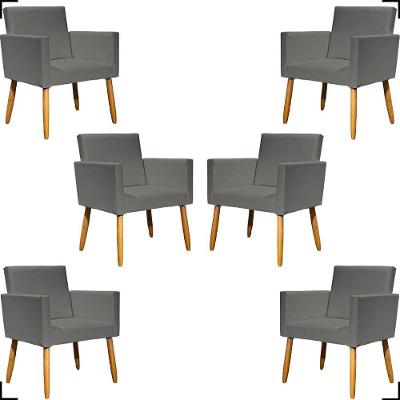 Kit 6 Poltronas Decorativa Para Sala Recepção Consultório Nina Corino Cores Pé Palito 30 Cm Castanho