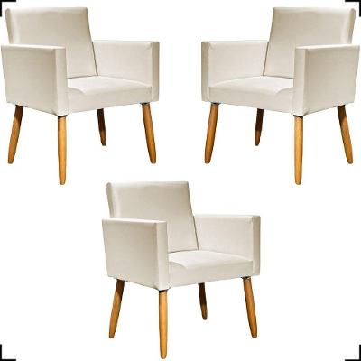 Kit 3 Poltronas Decorativa Para Sala Recepção Consultório Nina Corino Cores Pé Palito 30 Cm Castanho